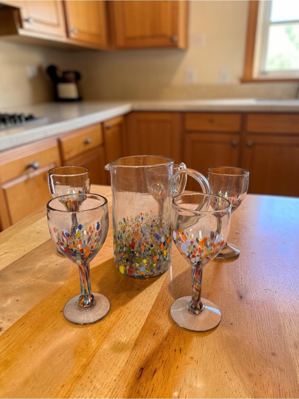 Hand Blown Pitcher & 5 Glasses